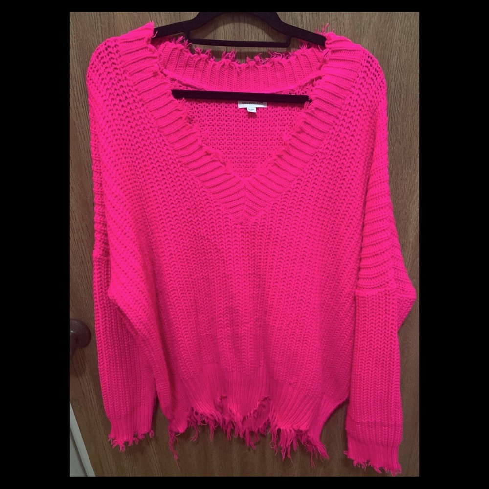Chic Soul Hot Pink Raw Hem Sweater